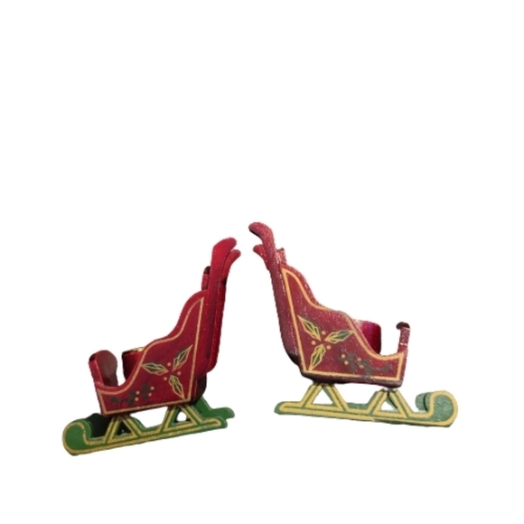 Colonial Candle Christmas Wooden Sled Candle Holders Vintage - Set Of 2 - Picture 2 of 8